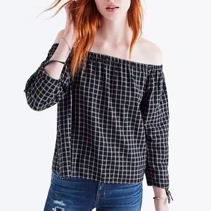 Madewell plaid off the shoulder cotton top
